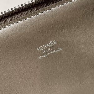 Hermes Bolide 27 Bag Handmade In Togo Calfskin Leather Silver Hardware 18 Etoupe - Image 13