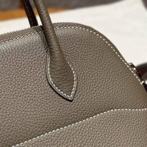 Hermes Bolide 27 Bag Handmade In Togo Calfskin Leather Silver Hardware 18 Etoupe - Image 9