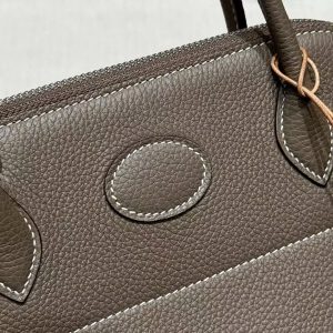 Hermes Bolide 27 Bag Handmade In Togo Calfskin Leather Silver Hardware 18 Etoupe - Image 5