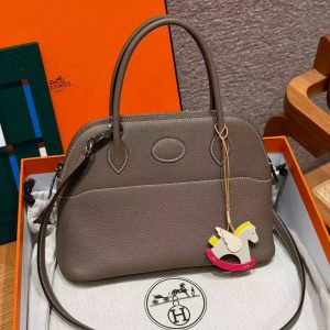 Hermes Bolide 27 Bag Handmade In Togo Calfskin Leather Silver Hardware 18 Etoupe - Image 3