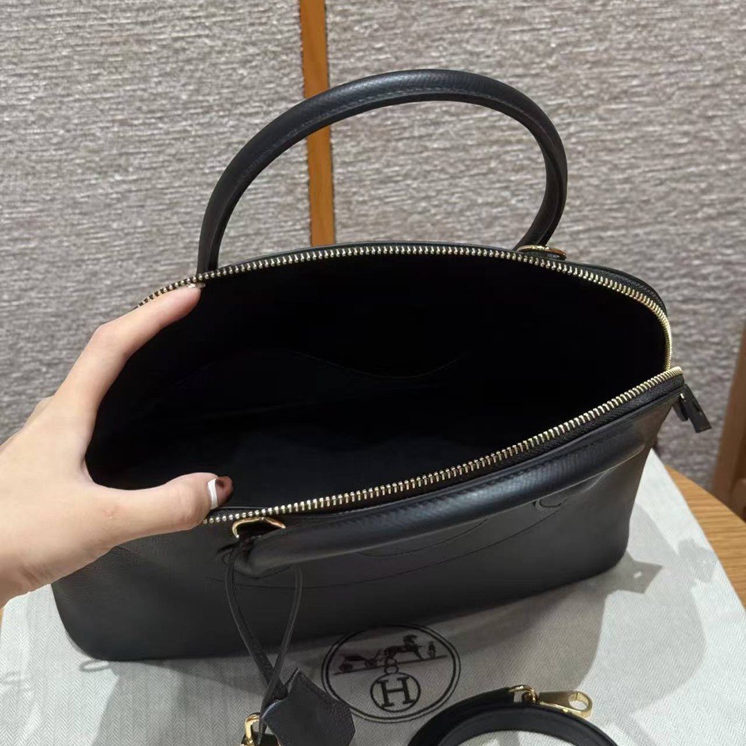 Hermes Bolide 31 Bag Handmade In Epsom Calfskin Leather Gold Hardware 89 Noir - Image 12