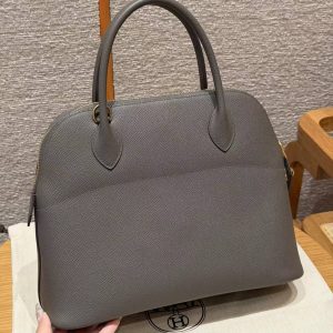 Hermes Bolide 31 Bag Handmade In Epsom Calfskin Leather Gold Hardware 8F Gris Etain - Image 2