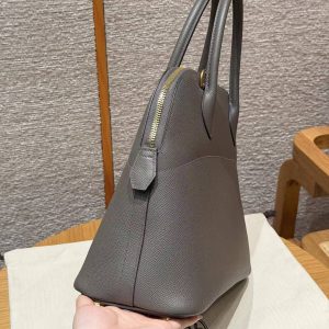 Hermes Bolide 31 Bag Handmade In Epsom Calfskin Leather Gold Hardware 8F Gris Etain - Image 19