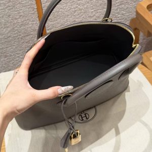 Hermes Bolide 31 Bag Handmade In Epsom Calfskin Leather Gold Hardware 8F Gris Etain - Image 17