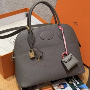 Hermes Bolide 31 Bag Handmade In Epsom Calfskin Leather Gold Hardware 8F Gris Etain - Image 13