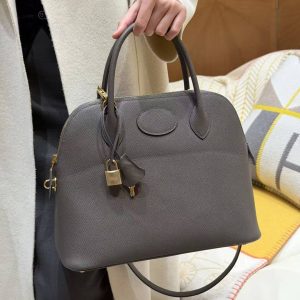 Hermes Bolide 31 Bag Handmade In Epsom Calfskin Leather Gold Hardware 8F Gris Etain - Image 3
