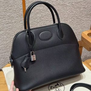 Hermes Bolide 31 Bag Handmade In Epsom Calfskin Leather Silver Hardware 89 Noir