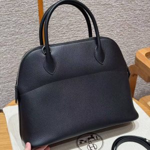 Hermes Bolide 31 Bag Handmade In Epsom Calfskin Leather Silver Hardware 89 Noir - Image 2