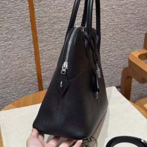 Hermes Bolide 31 Bag Handmade In Epsom Calfskin Leather Silver Hardware 89 Noir - Image 16