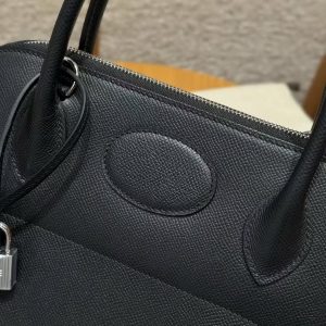Hermes Bolide 31 Bag Handmade In Epsom Calfskin Leather Silver Hardware 89 Noir - Image 9