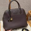 Hermes Bolide 31 Bag Handmade In Taurillo Clemence Calfskin Leather Gold Hardware 47 Chocolate