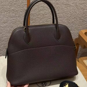 Alternative view of Hermes Bolide 31 Bag Handmade In Taurillo Clemence Calfskin Leather Gold Hardware 47 Chocolate