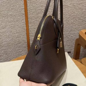 Hermes Bolide 31 Bag Handmade In Taurillo Clemence Calfskin Leather Gold Hardware 47 Chocolate - Image 21