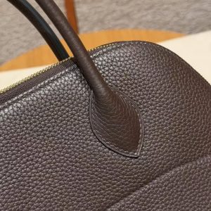 Hermes Bolide 31 Bag Handmade In Taurillo Clemence Calfskin Leather Gold Hardware 47 Chocolate - Image 10