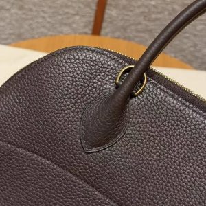 Hermes Bolide 31 Bag Handmade In Taurillo Clemence Calfskin Leather Gold Hardware 47 Chocolate - Image 9