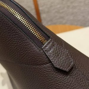Hermes Bolide 31 Bag Handmade In Taurillo Clemence Calfskin Leather Gold Hardware 47 Chocolate - Image 8