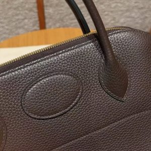 Hermes Bolide 31 Bag Handmade In Taurillo Clemence Calfskin Leather Gold Hardware 47 Chocolate - Image 6