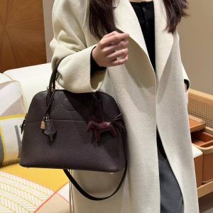 Hermes Bolide 31 Bag Handmade In Taurillo Clemence Calfskin Leather Gold Hardware 47 Chocolate - Image 5