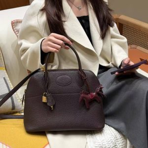 Hermes Bolide 31 Bag Handmade In Taurillo Clemence Calfskin Leather Gold Hardware 47 Chocolate - Image 3