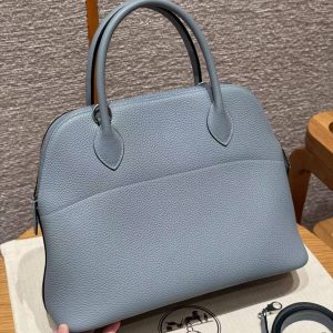 Hermes Bolide 31 Bag Handmade In Taurillo Clemence Calfskin Leather Silver Hardware J7 Blue Lin - Image 2