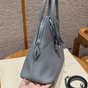 Hermes Bolide 31 Bag Handmade In Taurillo Clemence Calfskin Leather Silver Hardware J7 Blue Lin - Image 16