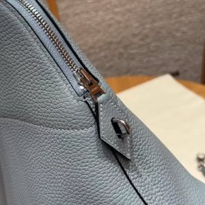 Hermes Bolide 31 Bag Handmade In Taurillo Clemence Calfskin Leather Silver Hardware J7 Blue Lin - Image 13