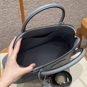 Hermes Bolide 31 Bag Handmade In Taurillo Clemence Calfskin Leather Silver Hardware J7 Blue Lin - Image 11