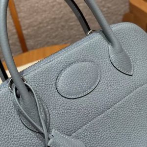 Hermes Bolide 31 Bag Handmade In Taurillo Clemence Calfskin Leather Silver Hardware J7 Blue Lin - Image 10