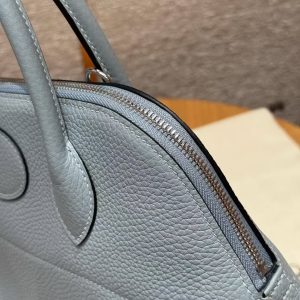 Hermes Bolide 31 Bag Handmade In Taurillo Clemence Calfskin Leather Silver Hardware J7 Blue Lin - Image 9