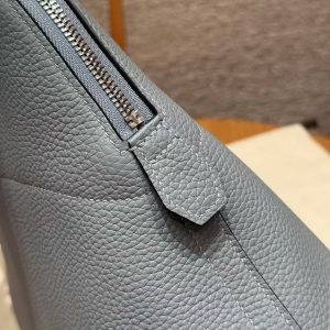 Hermes Bolide 31 Bag Handmade In Taurillo Clemence Calfskin Leather Silver Hardware J7 Blue Lin - Image 8