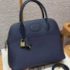 Hermes Bolide 31 Bag Handmade In Togo Calfskin Leather Gold Hardware 2Z Blue Niut