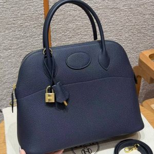 Hermes Bolide 31 Bag Handmade In Togo Calfskin Leather Gold Hardware 2Z Blue Niut
