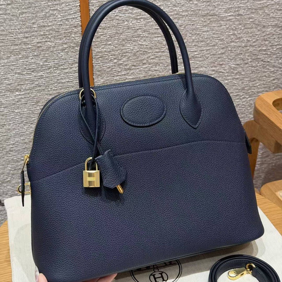 Hermes Bolide 31 Bag Handmade In Togo Calfskin Leather Gold Hardware 2Z Blue Niut
