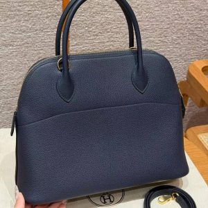 Hermes Bolide 31 Bag Handmade In Togo Calfskin Leather Gold Hardware 2Z Blue Niut - Image 2