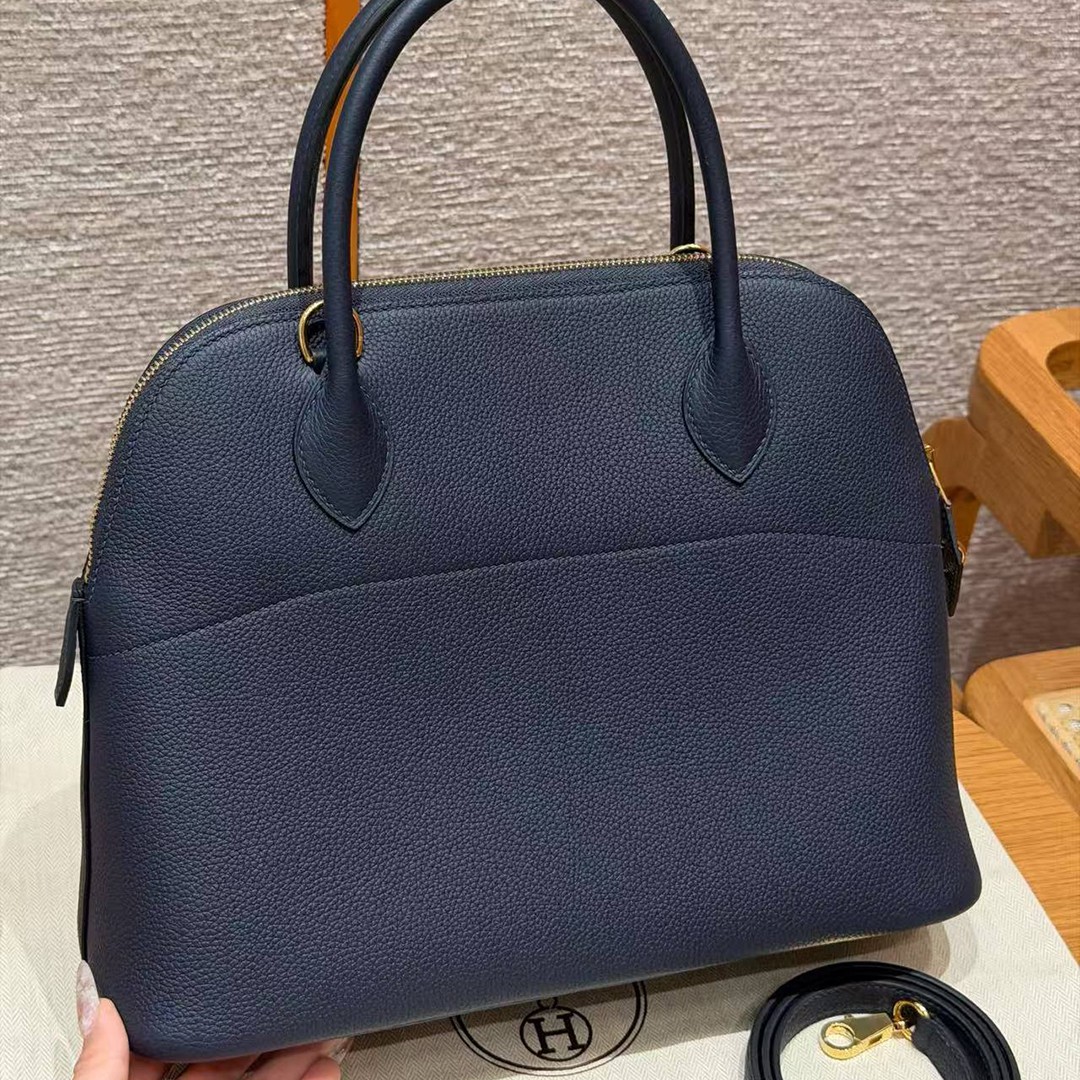 Hermes Bolide 31 Bag Handmade In Togo Calfskin Leather Gold Hardware 2Z Blue Niut - Image 2