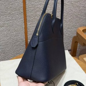 Hermes Bolide 31 Bag Handmade In Togo Calfskin Leather Gold Hardware 2Z Blue Niut - Image 15