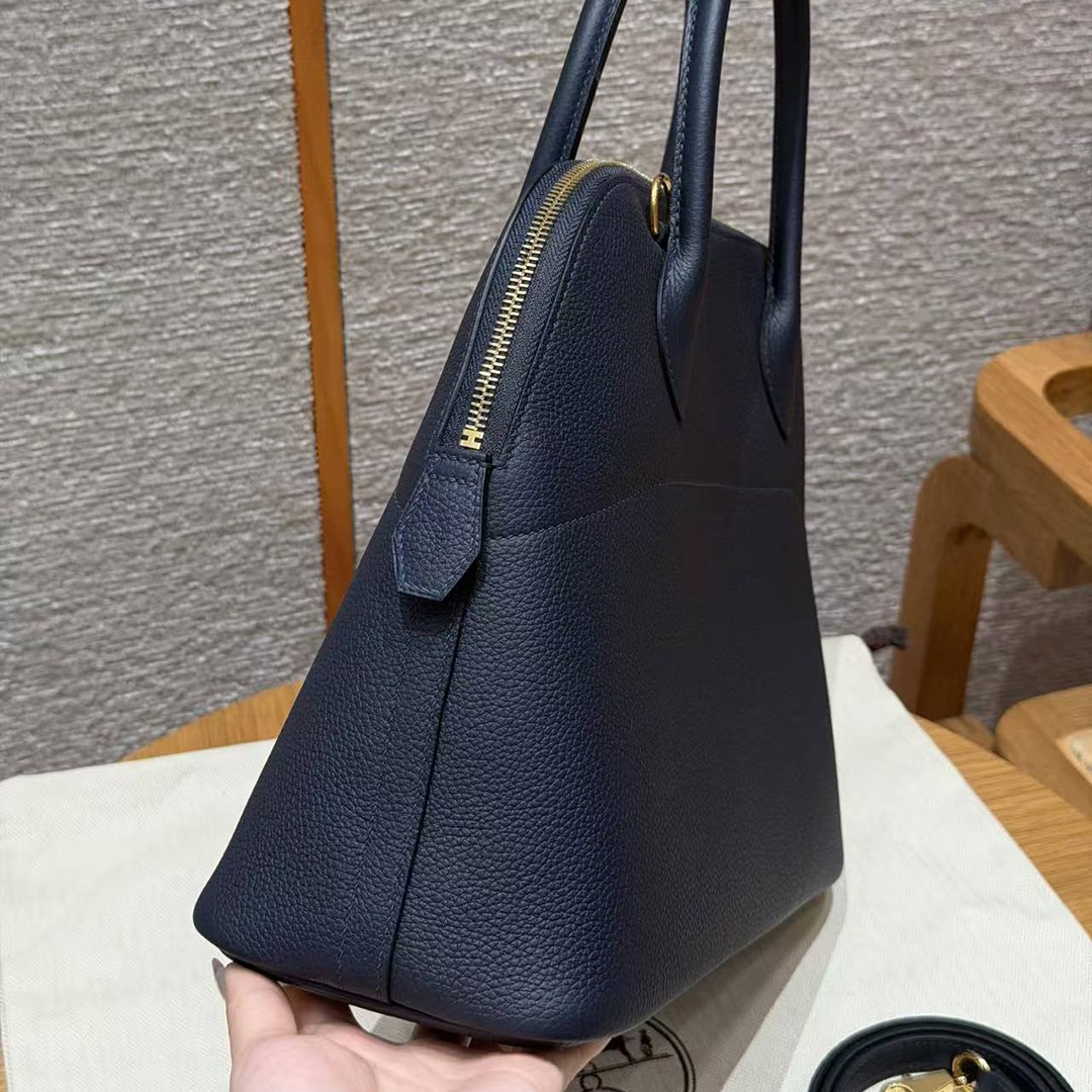 Hermes Bolide 31 Bag Handmade In Togo Calfskin Leather Gold Hardware 2Z Blue Niut - Image 15