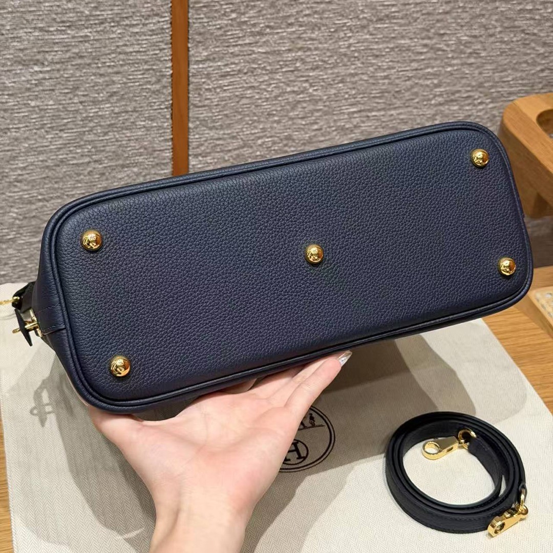 Hermes Bolide 31 Bag Handmade In Togo Calfskin Leather Gold Hardware 2Z Blue Niut - Image 14
