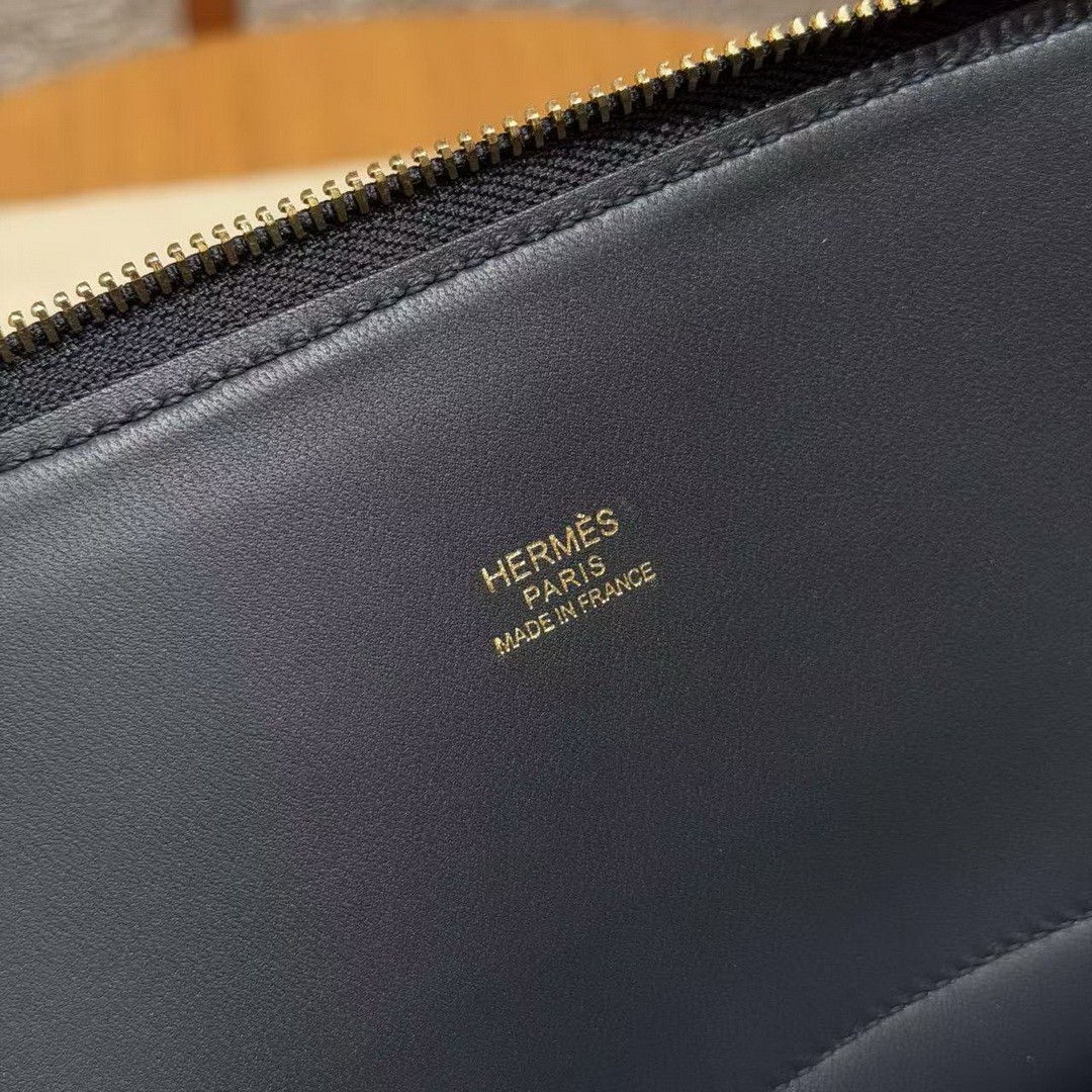 Hermes Bolide 31 Bag Handmade In Togo Calfskin Leather Gold Hardware 2Z Blue Niut - Image 13