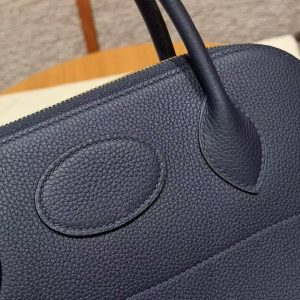 Hermes Bolide 31 Bag Handmade In Togo Calfskin Leather Gold Hardware 2Z Blue Niut - Image 7