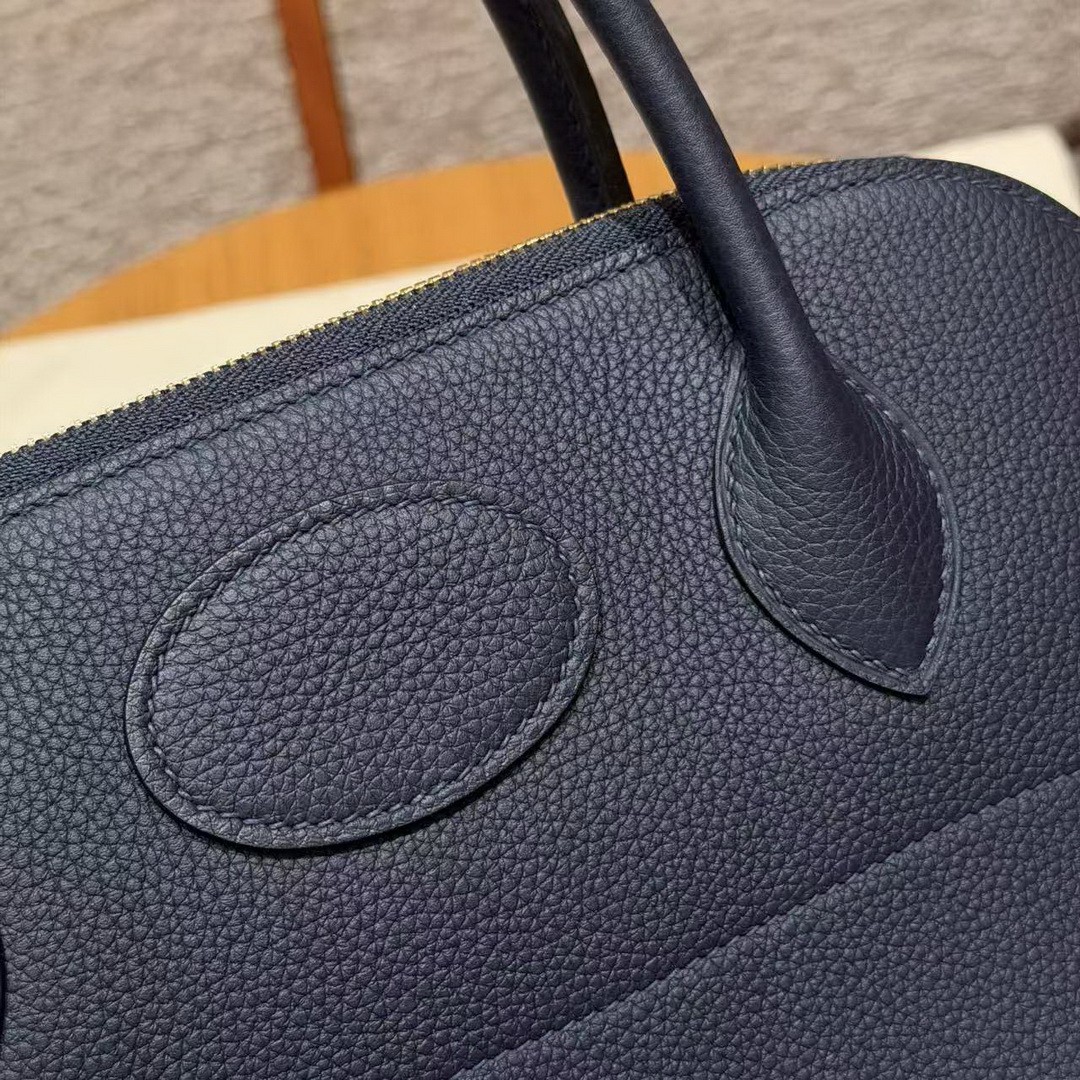 Hermes Bolide 31 Bag Handmade In Togo Calfskin Leather Gold Hardware 2Z Blue Niut - Image 7