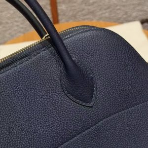 Hermes Bolide 31 Bag Handmade In Togo Calfskin Leather Gold Hardware 2Z Blue Niut - Image 4