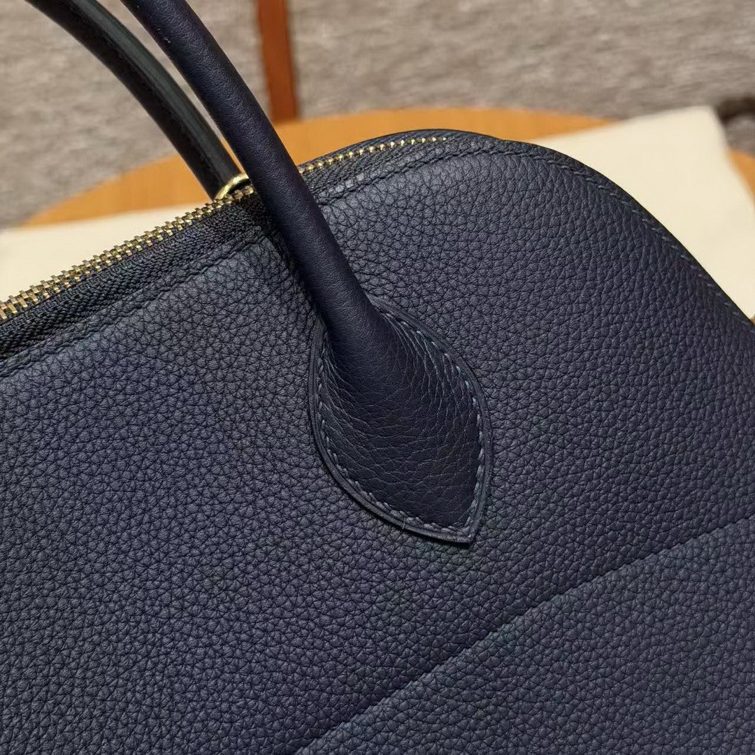Hermes Bolide 31 Bag Handmade In Togo Calfskin Leather Gold Hardware 2Z Blue Niut - Image 4