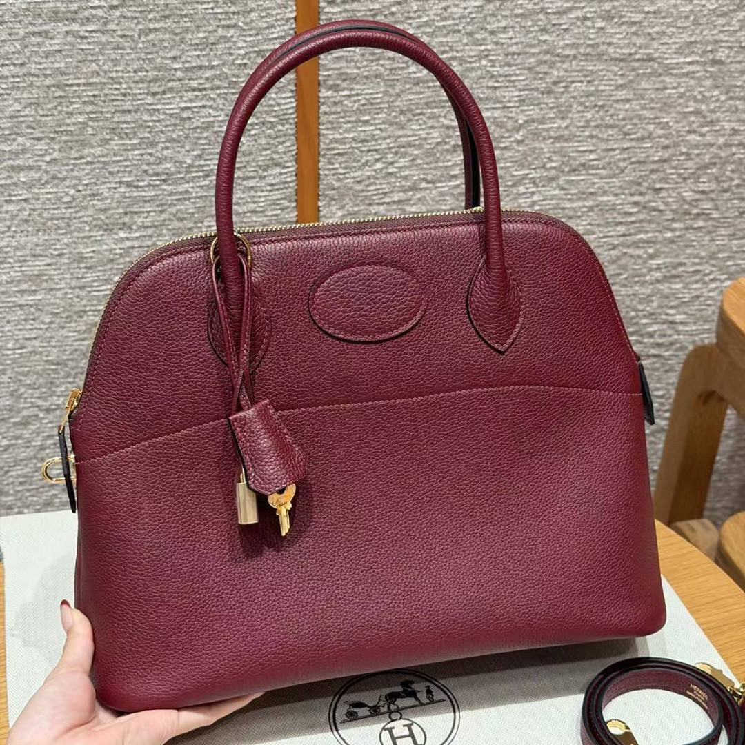 Hermes Bolide 31 Bag Handmade In Togo Calfskin Leather Gold Hardware 55 Rouge H