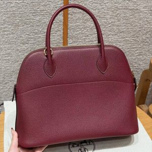Hermes Bolide 31 Bag Handmade In Togo Calfskin Leather Gold Hardware 55 Rouge H - Image 2