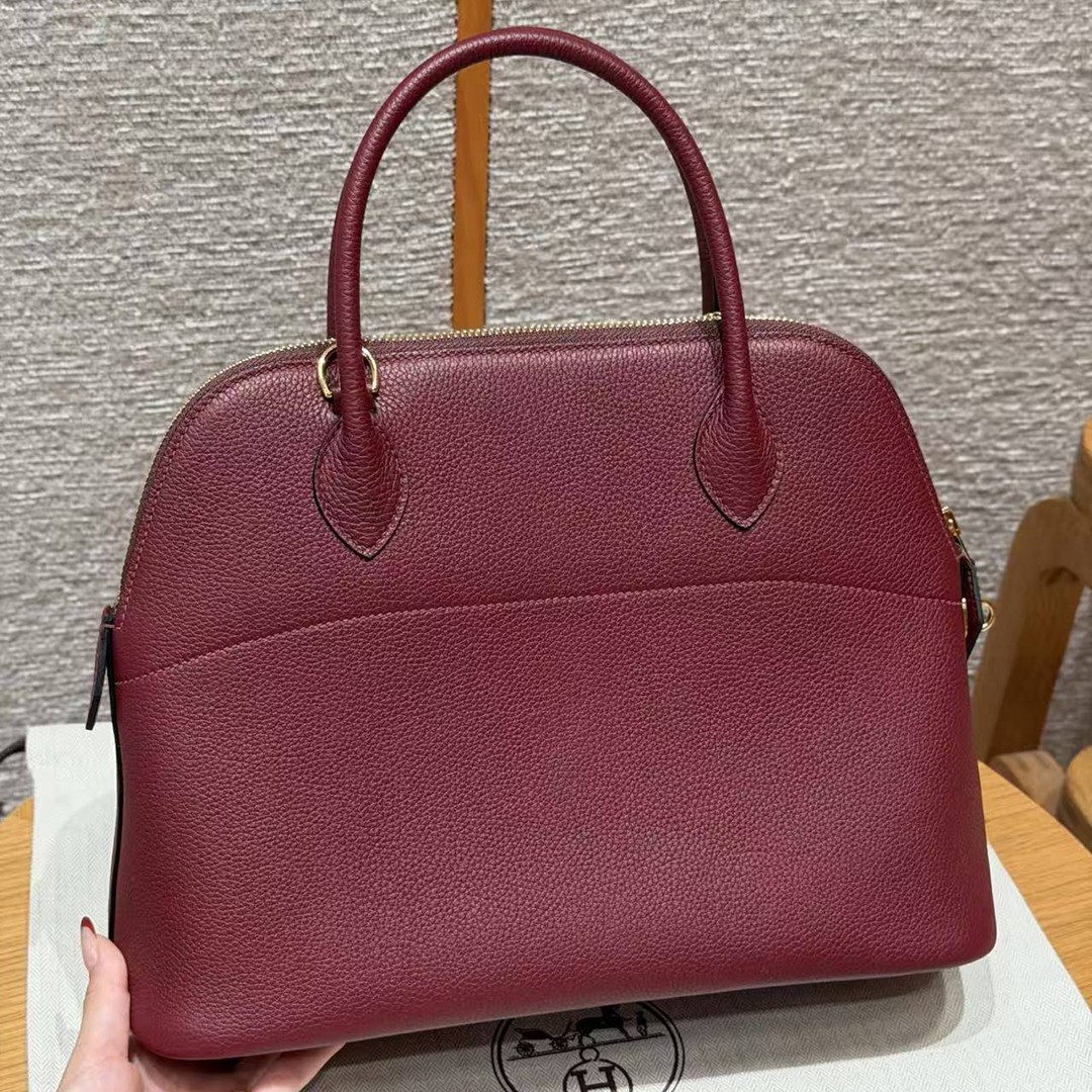 Hermes Bolide 31 Bag Handmade In Togo Calfskin Leather Gold Hardware 55 Rouge H - Image 2