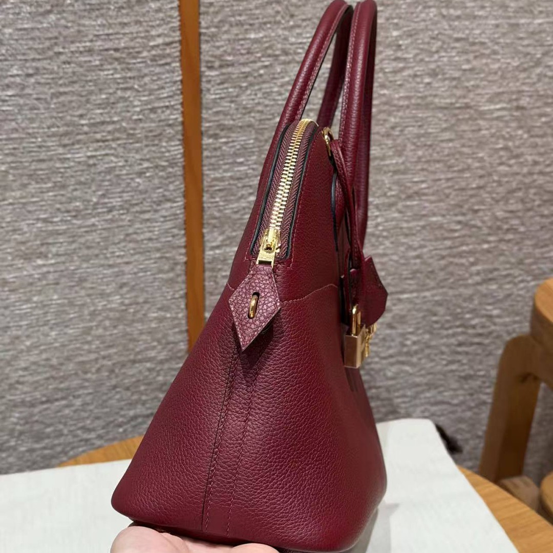 Hermes Bolide 31 Bag Handmade In Togo Calfskin Leather Gold Hardware 55 Rouge H - Image 20