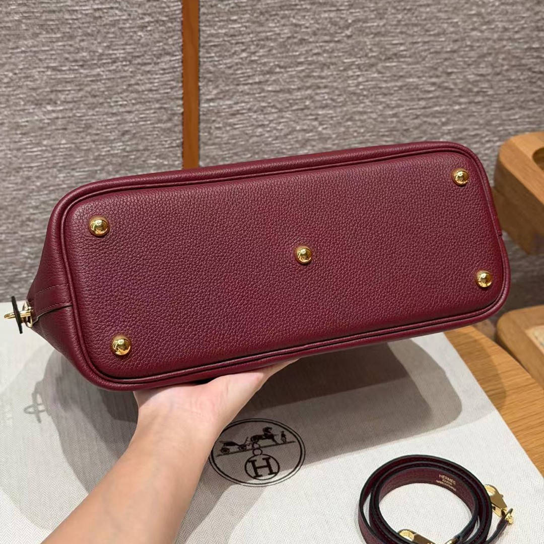 Hermes Bolide 31 Bag Handmade In Togo Calfskin Leather Gold Hardware 55 Rouge H - Image 19