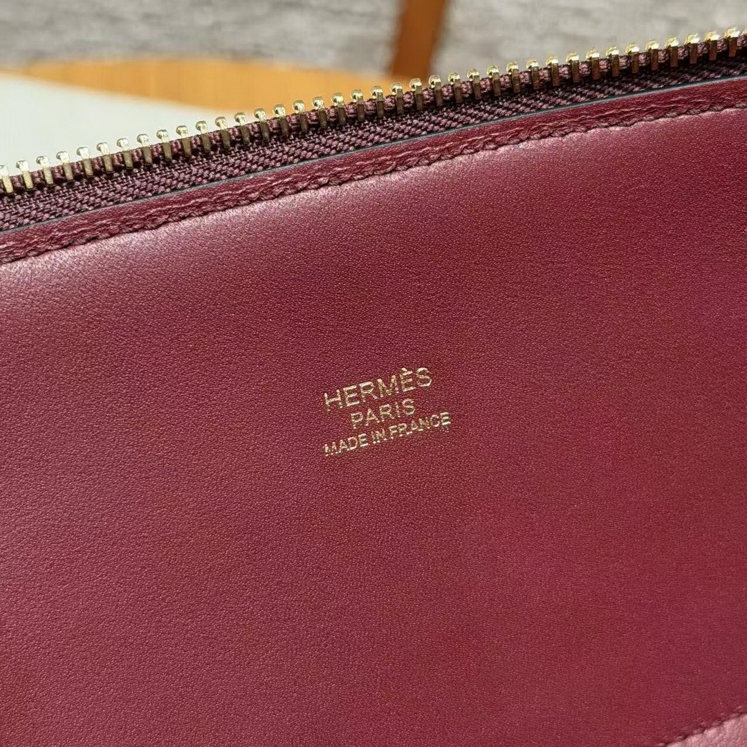 Hermes Bolide 31 Bag Handmade In Togo Calfskin Leather Gold Hardware 55 Rouge H - Image 18