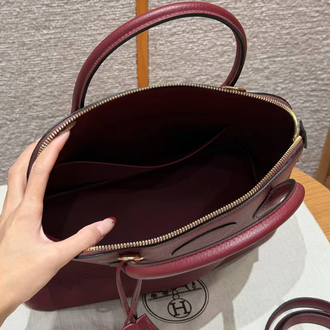 Hermes Bolide 31 Bag Handmade In Togo Calfskin Leather Gold Hardware 55 Rouge H - Image 16